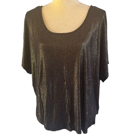 Juicy Couture Shimmering Metallic Short Sleeve Top with Open Back Detail Blouse - Picture 1 of 14